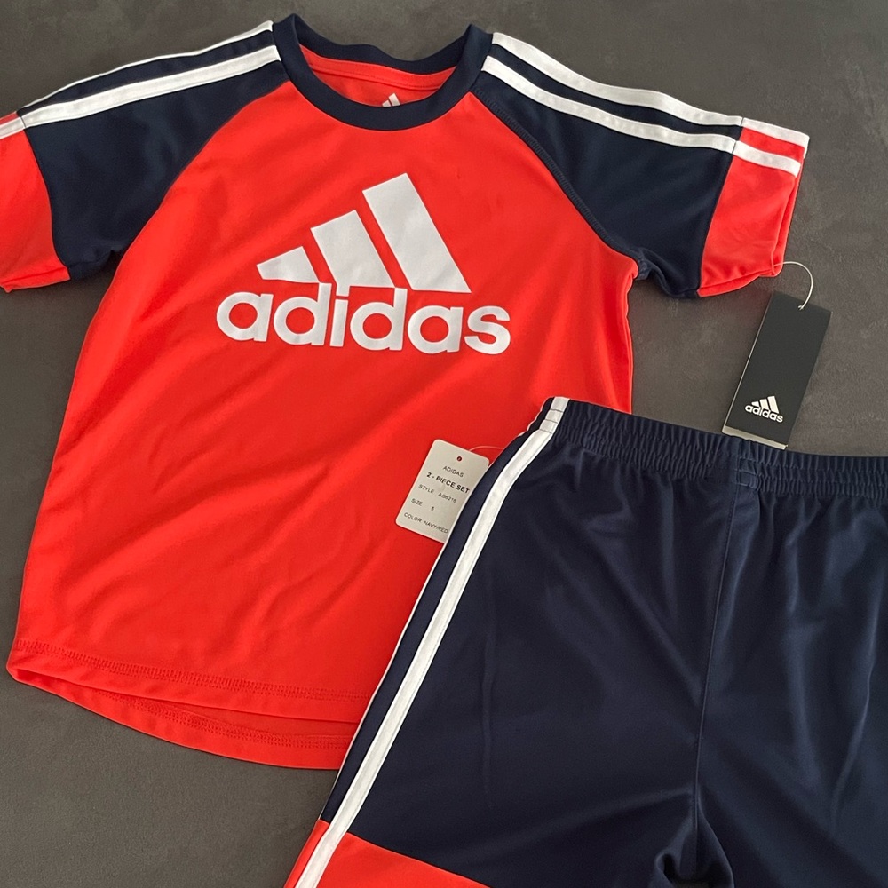 Adidas Boys Tee and Short Set (Orange/Navy)